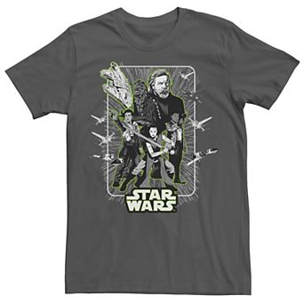 Men's Star Wars Last Jedi Luke Rey Finn Poe Neon Green Tee