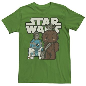 Men's Star Wars Last Jedi R2-D2, Porgs, and Chewie Cutie Cartoon Tee