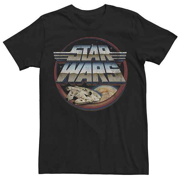 Men's Star Wars Falcon Retro Slant Logo Pilot Wings Rockin Tee