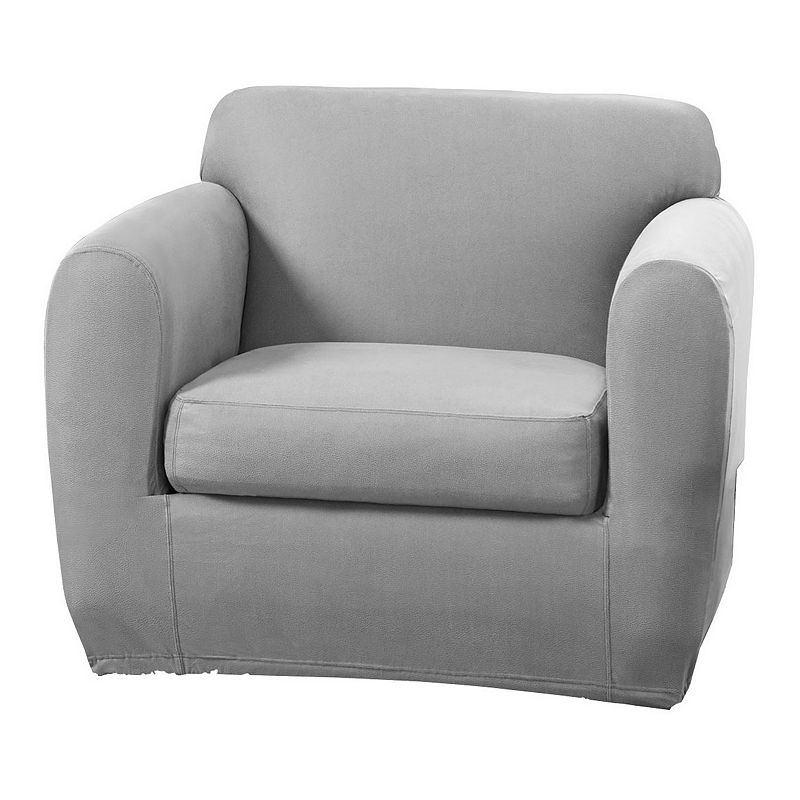 SureFit Ultimate Stretch Leather 2 Piece Chair Slipcover Light Pebbled Gray