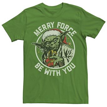 Men's Star Wars Christmas Yoda Merry Force Be With You Portrait Tee