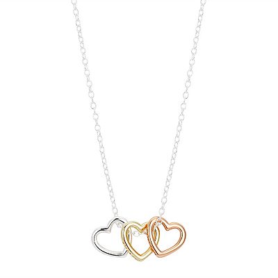Open Hearts Necklace Three Tone Yellow and Rose Gold-plated Sterling Silver Adjustable Length Open Hearts Necklace Three Tone Yellow and Rose Gold-plated Sterling Silver Adjustable Length