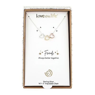 Love This Life Sisters Sterling Silver Tri Tone Open Heart Necklace