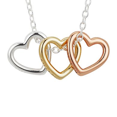 LovethisLife® "Sisters" Sterling Silver Tri-Tone Open Heart Necklace