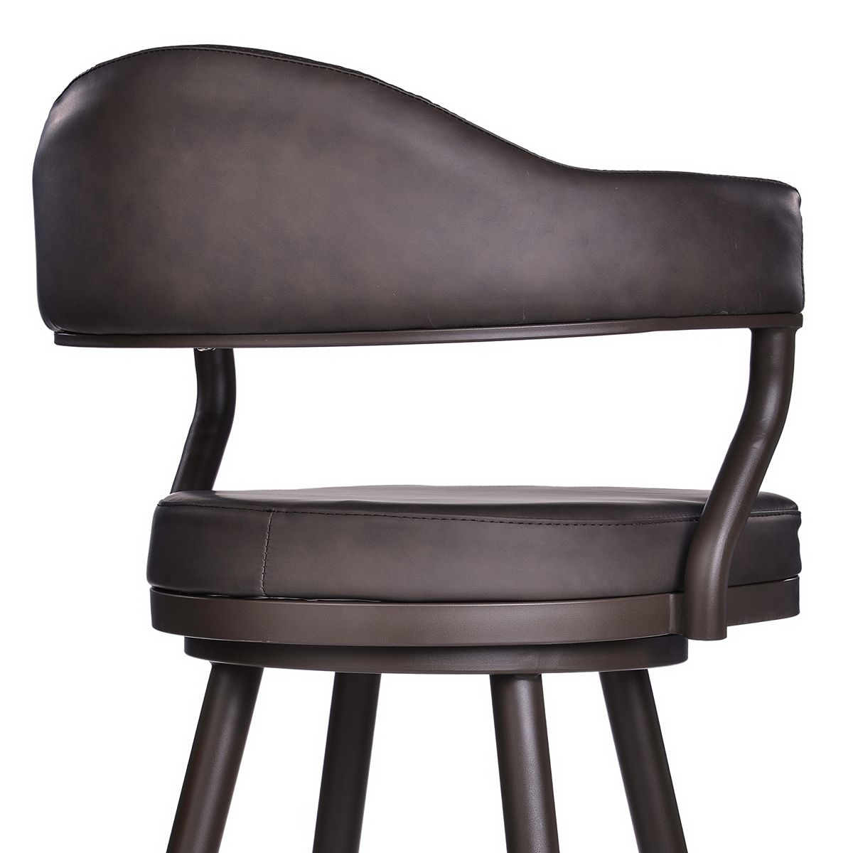 Justin 26 barstool close-up of dark brown upholstered seat and back