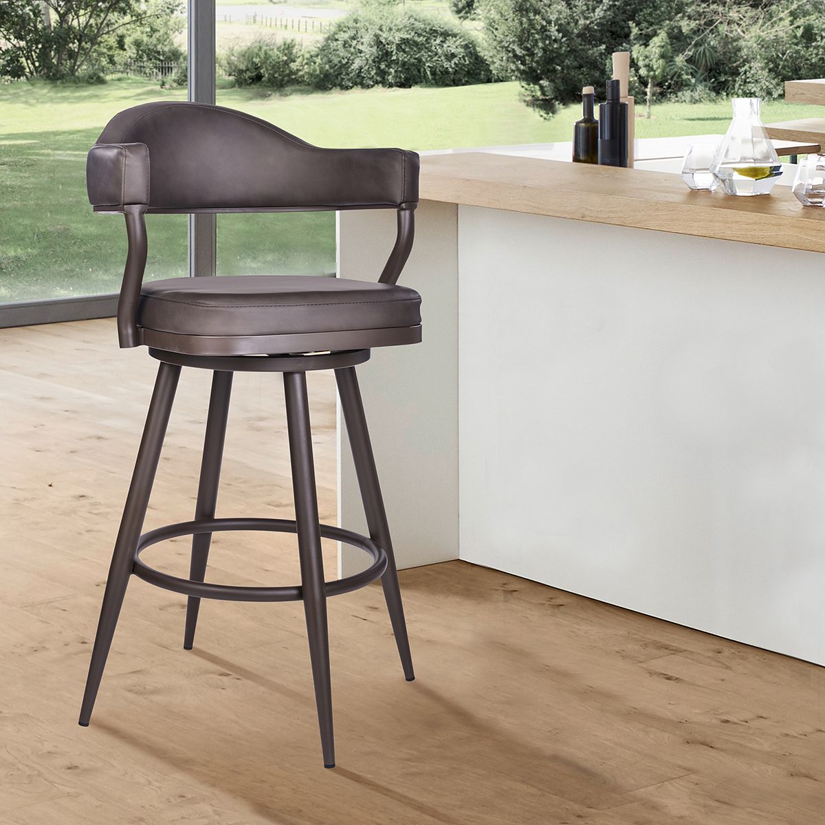 Dark brown Justin 26 counter-height barstool with upholstered seat and back