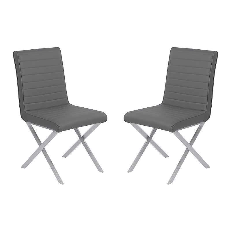 Armen Living Tempe Faux Leather Dining Chair 2-piece Set, Grey