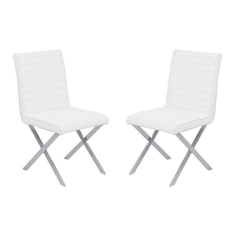 Armen Living Tempe Faux Leather Dining Chair 2-piece Set, White