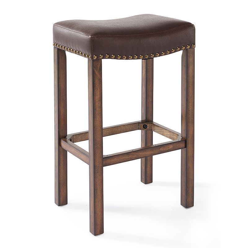 Armen Living Tudor Faux Leather Counter Stool, Brown