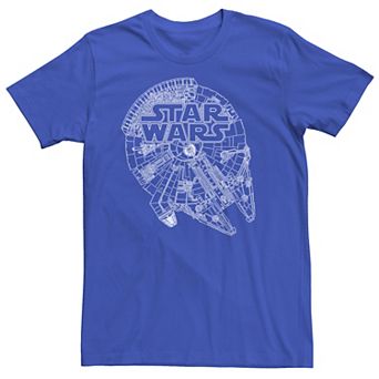 Men's Star Wars Logo and Millennium Falcon Line Art Tee