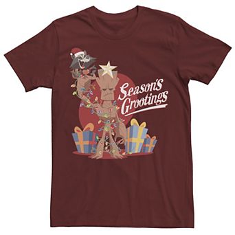 Men's Marvel Rocket And Groot Season's Grootings Holiday Tee