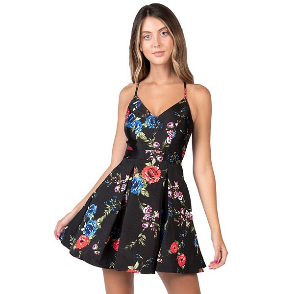 Juniors' B. Smart Floral Spaghetti Strap Lace Back Dress