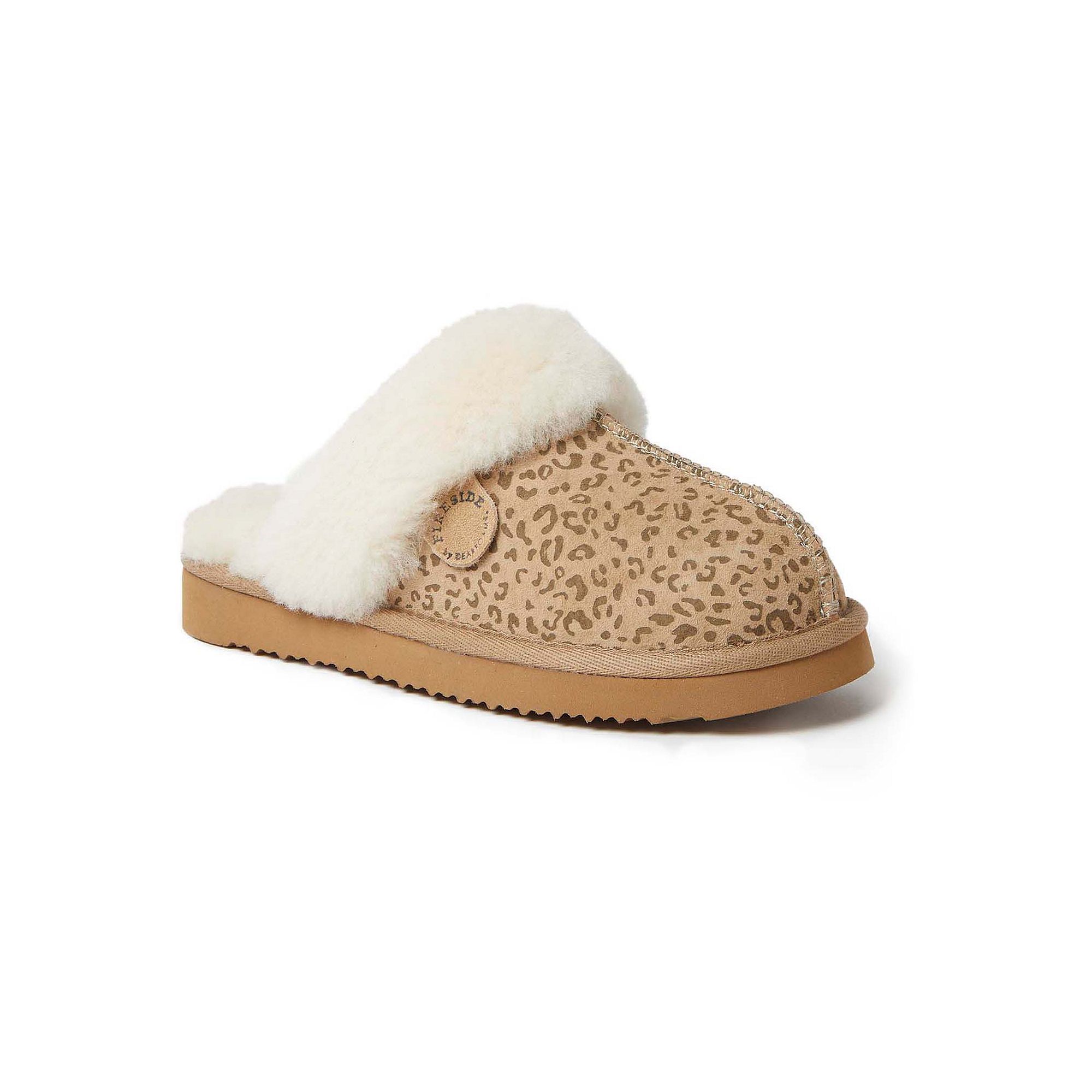 Fireside by Dearfoams Sydney Scuff Womens Slippers, Size: 7 Wide, Leopard