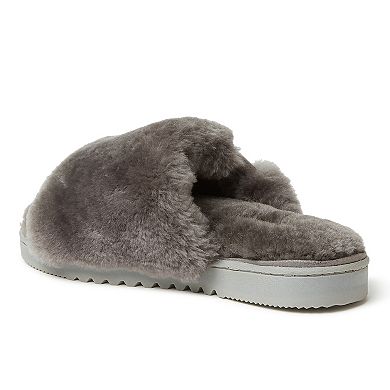 Fireside by Dearfoams Cairns Genuine Shearling Women's Slide Slippers with Metallic Suede Trim