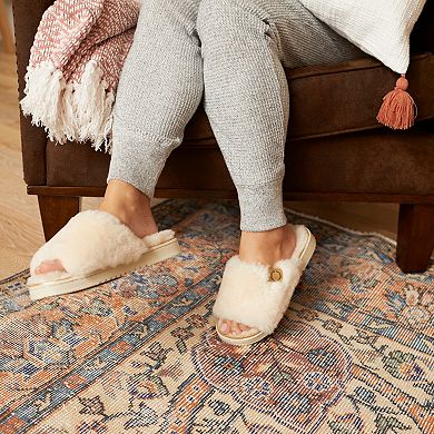 Fireside by Dearfoams Cairns Genuine Shearling Women's Slide Slippers with Metallic Suede Trim