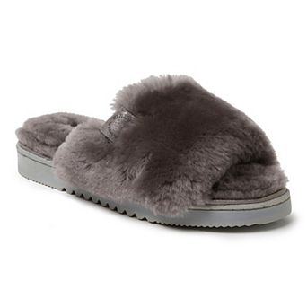 Fireside by Dearfoams Cairns Genuine Shearling Women's Slide Slippers with Metallic Suede Trim