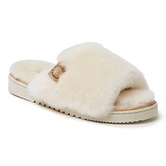 Fireside by Dearfoams Cairns Genuine Shearling Women's Slide Slippers with Metallic Suede Trim