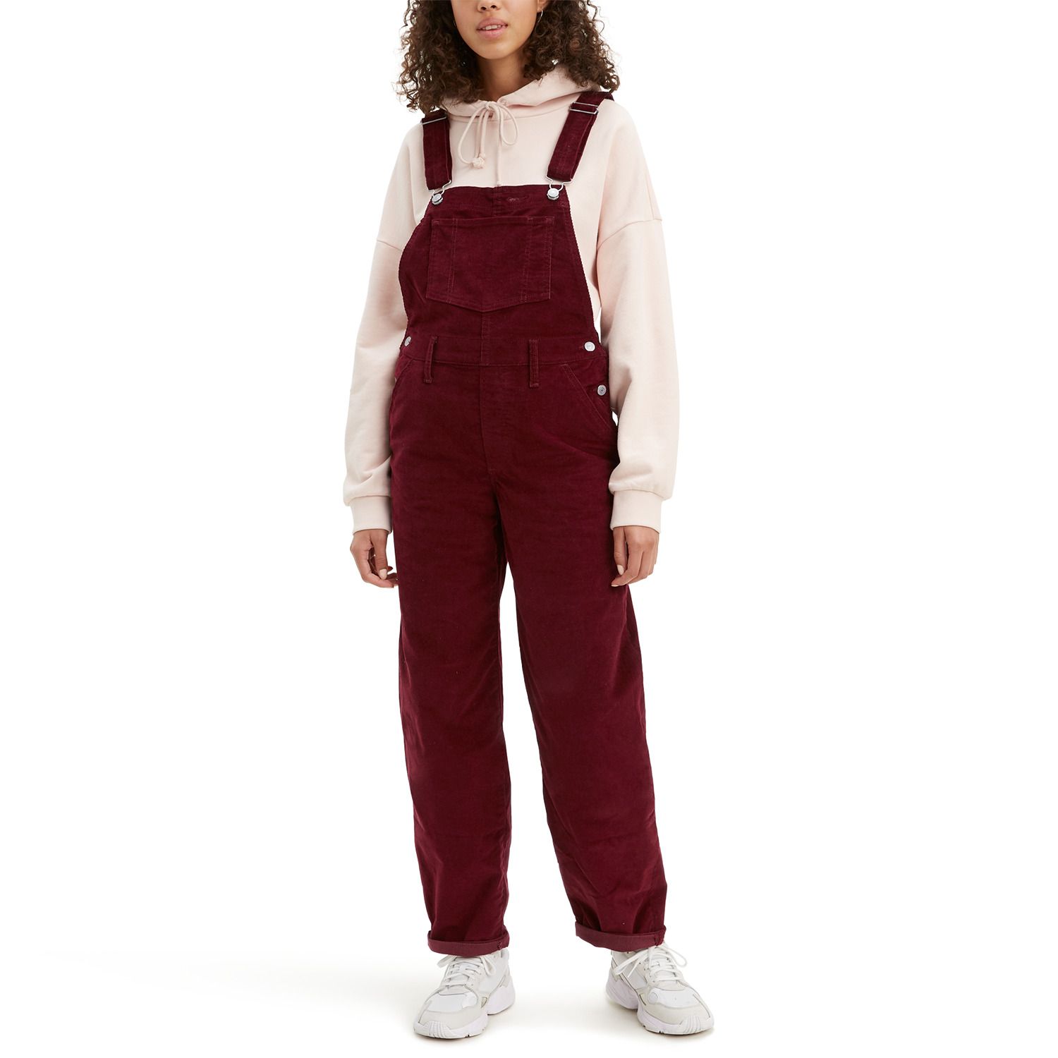 red baggy overalls