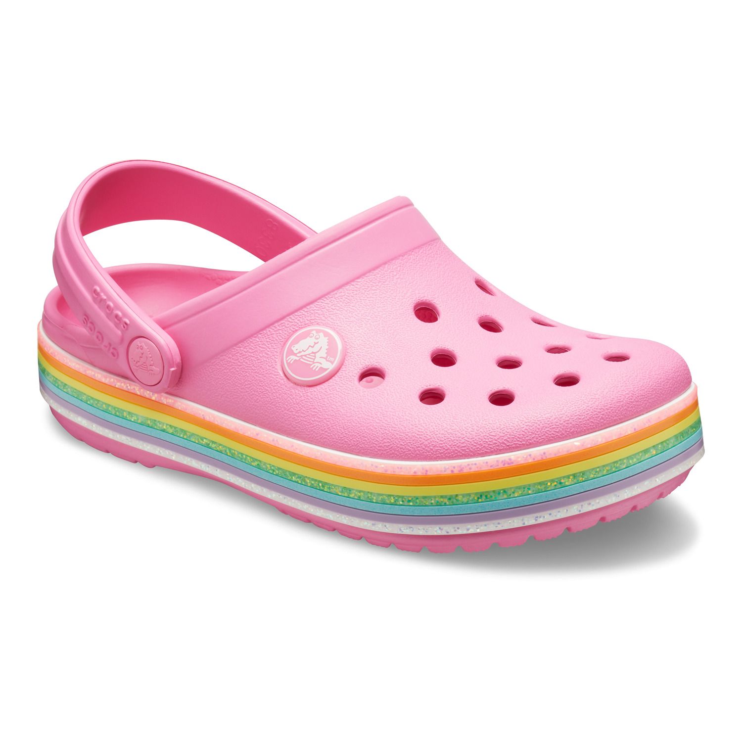 white rainbow crocs