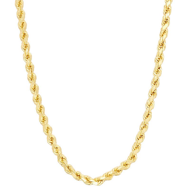 Mens 14k Gold Over Sterling Silver Rope Chain Necklace, Size: 24, Yello