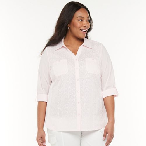 Plus Size Croft & Barrow® Eyelet Knit-to-Fit Shirt