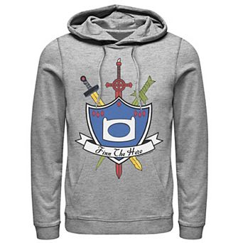Men's Cartoon Network Adventure Time Finn The Hero Sword And Shield Banner Hoodie