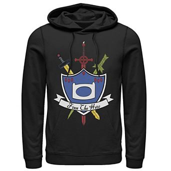 Men's Cartoon Network Adventure Time Finn The Hero Sword And Shield Banner Hoodie