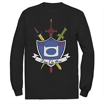 Men's Adventure Time Finn The Hero Sword And Shield Banner Long Sleeve Tee