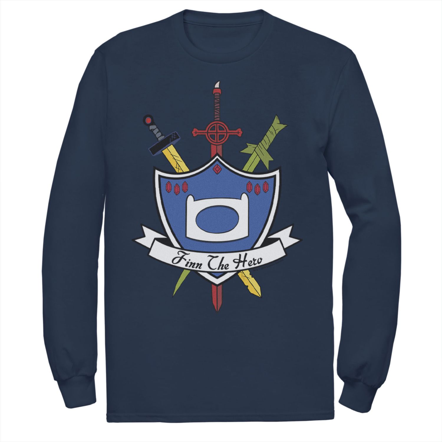 Image for Licensed Character Men's Adventure Time Finn The Hero Sword And Shield Banner Long Sleeve Tee at Kohl's.