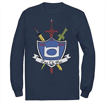 Men's Adventure Time Finn The Hero Sword And Shield Banner Long Sleeve Tee
