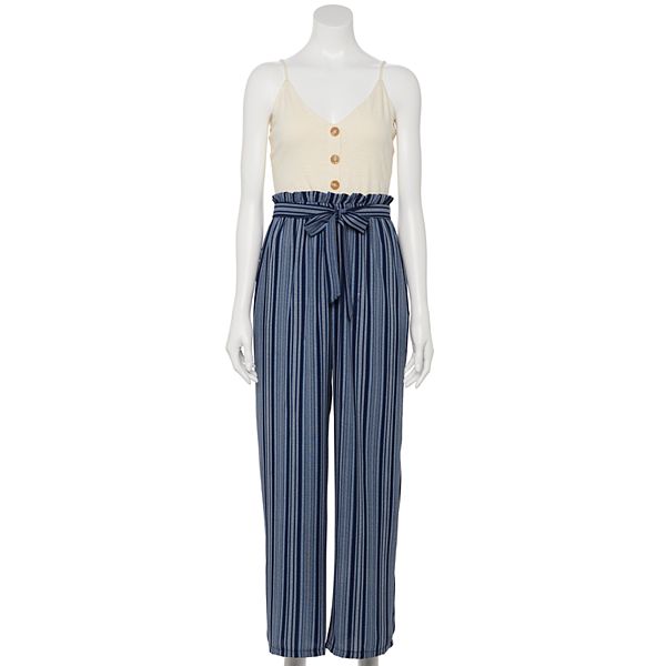 Juniors' Lily Rose Button Front Paper Bag Jumpsuit