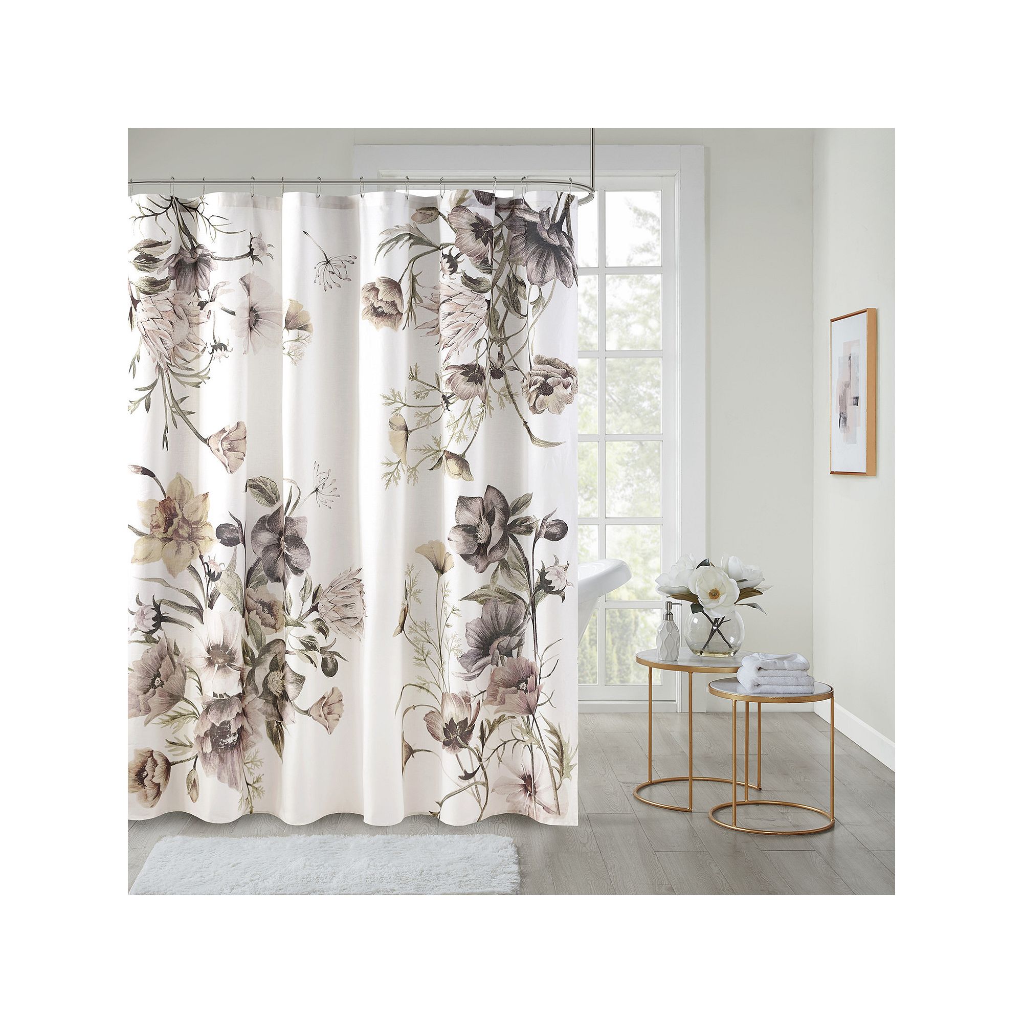 Madison Park Gisele Floral Printed Cotton Shower Curtain, Size: 72X72, Blus