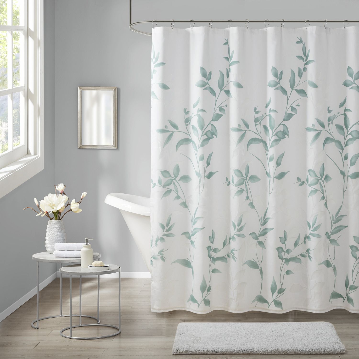 Mint Green And Grey Shower Curtain