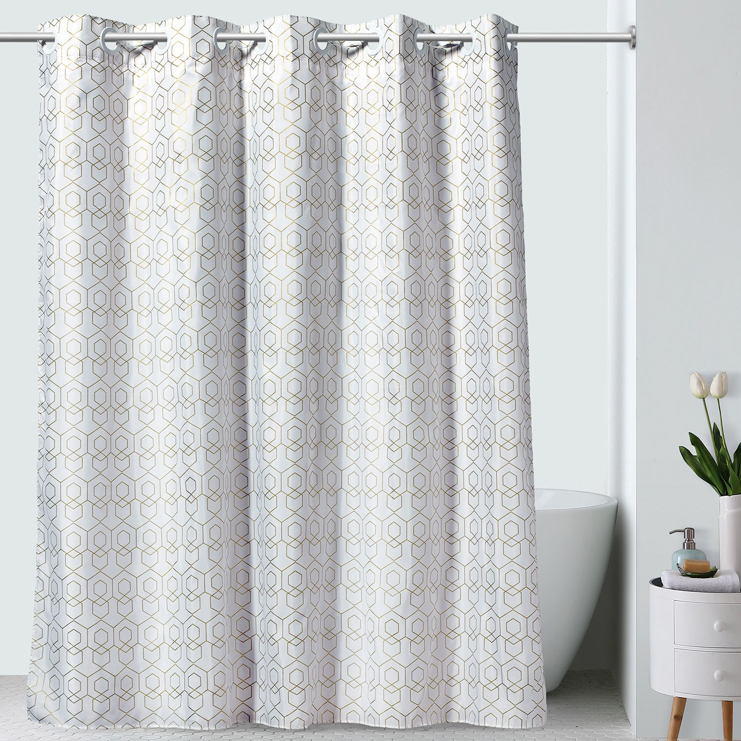 Image for Hookless Premium Shower Curtain, Gold Geometric Print with Fabric Liner at Kohl's.
