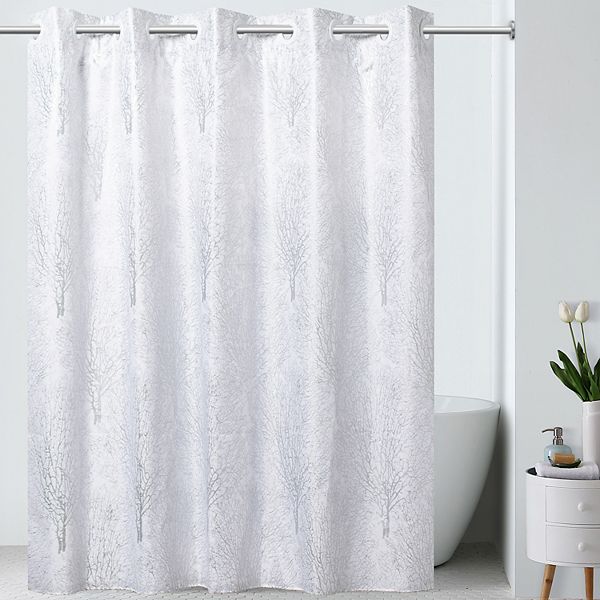 Hookless Premium Shower Curtain Silver, Hookless Shower Curtain No Liner Needed