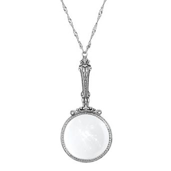 1928 Silver Tone Magnifying Glass Pendant Necklace