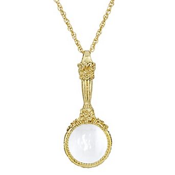 1928 Gold Tone Magnifying Glass Pendant Necklace