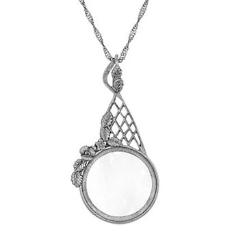 1928 Silver Tone Filigree Magnifying Glass Necklace