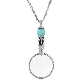 1928 Silver Tone Turquoise Magnifying Glass Necklace