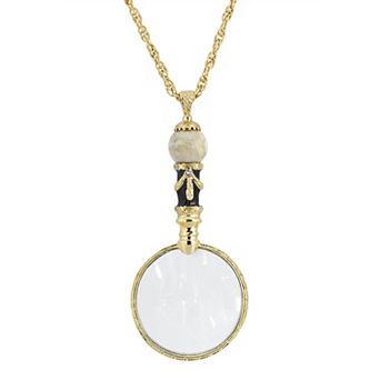 1928 Gold Tone River Stone Magnifying Glass Necklace