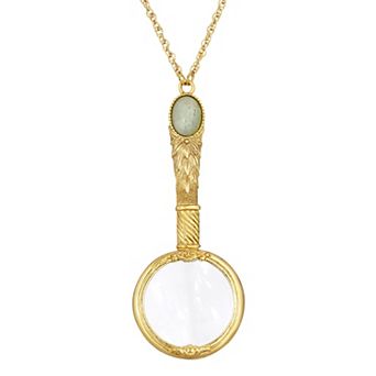 1928 Gold Tone Aventurine Magnifying Glass Necklace