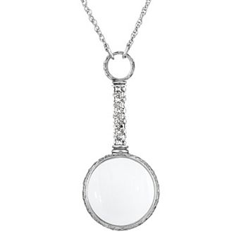 1928 Pewter Crystal Magnifying Glass Pendant Necklace