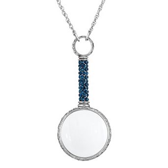 1928 Pewter Dark Blue Pave Magnifying Glass Pendant Necklace