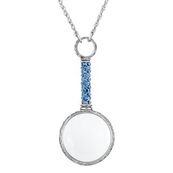 1928 Pewter Light Blue Pave Magnifying Glass Pendant Necklace