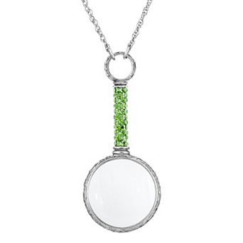1928 Pewter Green Pave Magnifying Glass Pendant Necklace