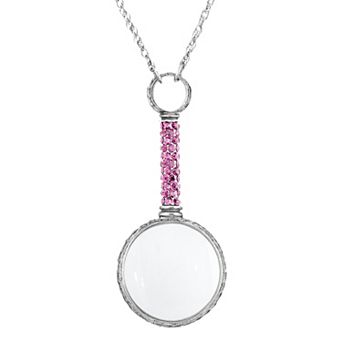 1928 Pewter Pink Pave Magnifying Glass Pendant Necklace