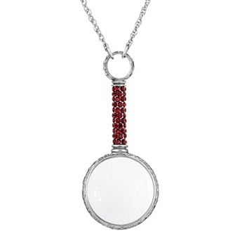 1928 Pewter Red Pave Magnifying Glass Pendant Necklace