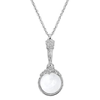 1928 Silver Tone Magnifying Glass Pendant Necklace