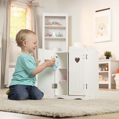 Melissa & Doug Mine to Love Wooden Play Armoire Closet for Dolls, Stuffed Animals - White