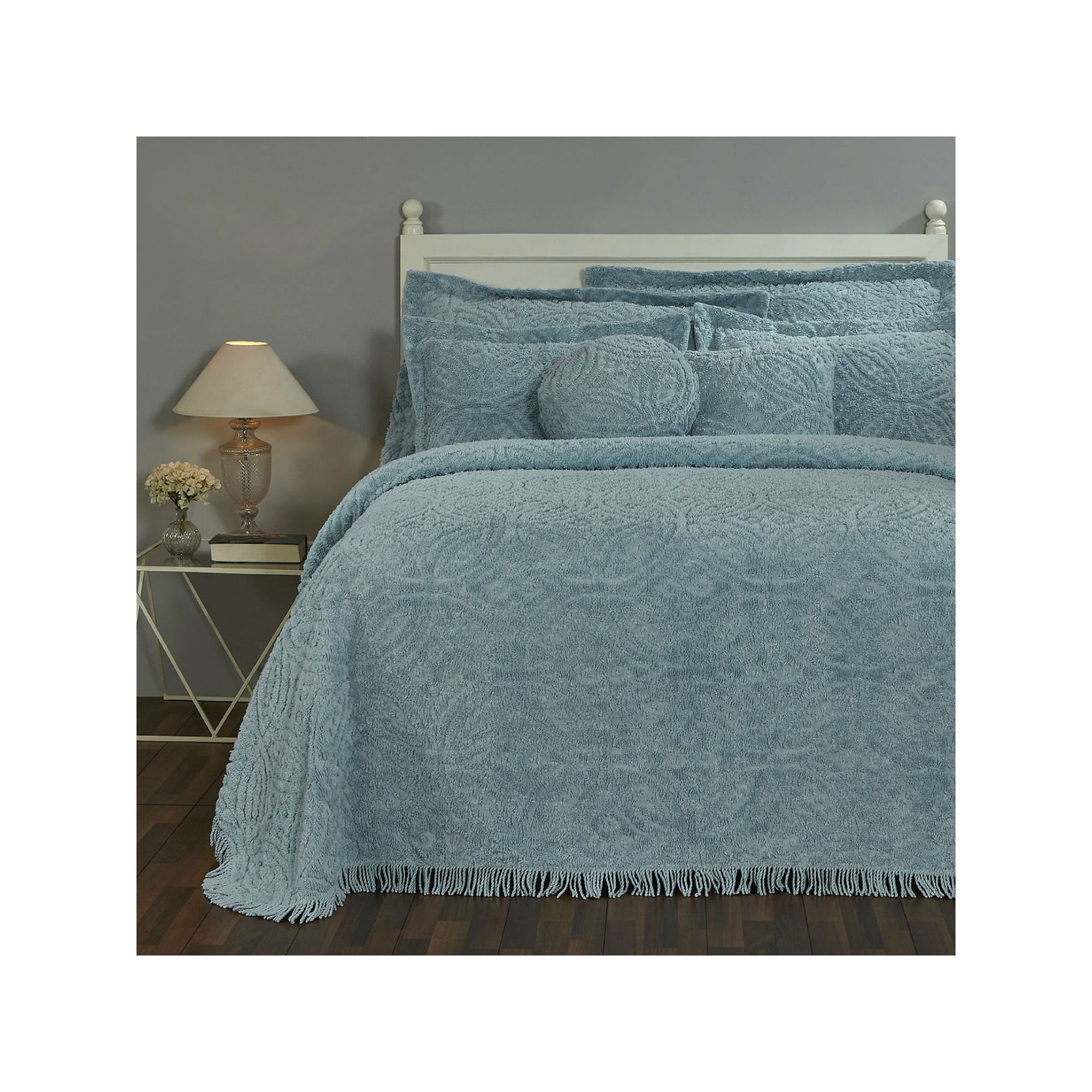 Better Trends Double Wedding Ring Cotton Chenille Bedspread or Sham, Blue